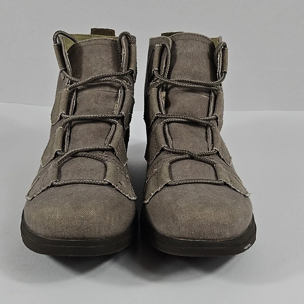 Sorel Major Taupe Grey Canvas & Leather Lace Up Ankle Boots Size 8.5